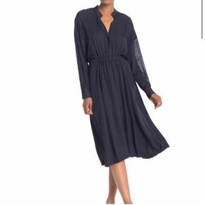 Vince Mixed Media Silk Midi Dress